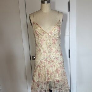 Vintage 90s Floral Slip Dress Drop Waist Chiffon Spaghetti Strap